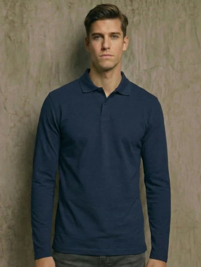 Теніска чоловіча з довгим рукавом B&C Темно-синя