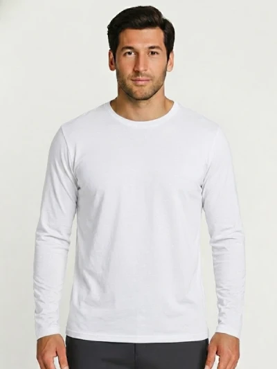 Футболка чоловіча бавовняна з довгим рукавом B&C Біла