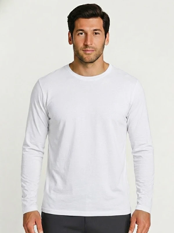 Футболка чоловіча бавовняна з довгим рукавом B&C Біла